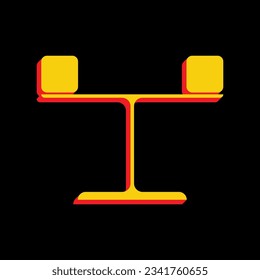 Libra sign. 3D Extruded Yellow Icon with Red Sides a Black background. Illustration.