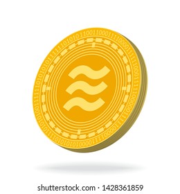 Libra sign 3D icon. Blockchain technology. Gold cryptocurrency symbol and coin isolated on white background. Vector illustration