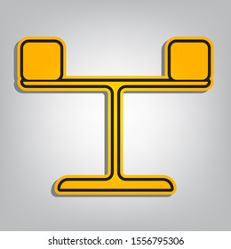 Libra sign. Flat orange icon with overlapping linear black icon with gray shadow at whitish background. Illustration.