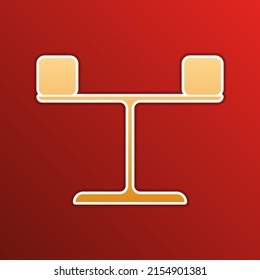 Libra sign. Golden gradient Icon with contours on redish Background. Illustration.