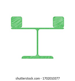 Libra sign. Green scribble Icon with solid contour on white background. Illustration.