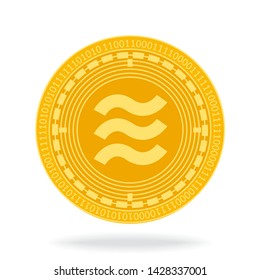 Libra sign icon. Blockchain technology. Gold cryptocurrency symbol and coin isolated on white background. Vector illustration