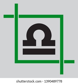 Libra sign illustration. Black icon inside green crop tool at light gray background