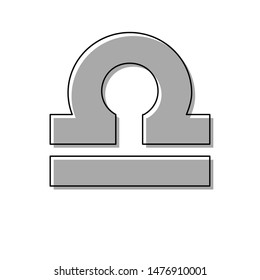 Libra sign illustration. Black line icon with gray shifted flat filled icon on white background. Illustration.