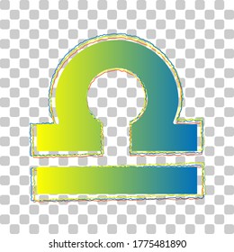Libra sign illustration. Blue to green gradient Icon with Four Roughen Contours on stylish transparent Background. Illustration.