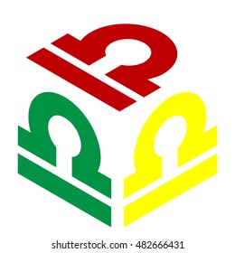 Libra sign illustration. Isometric style of red, green and yellow icon.