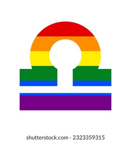 Libra sign illustration. Rainbow gay LGBT rights colored Icon at white Background. Illustration.