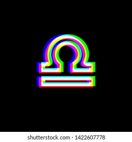 Libra sign illustration. Red, green and blue unfocused contour icon at black background. Illustration.