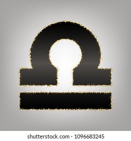 Libra sign illustration. Vector. Blackish icon with golden stars at grayish background.