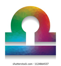 Libra sign illustration. Vector. Colorful icon with bright texture of mosaic with soft shadow on white background. Isolated.