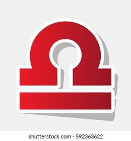 Libra sign illustration. Vector. New year reddish icon with outside stroke and gray shadow on light gray background.