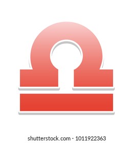 Libra sign illustration. Vector. Reddish icon with white and gray shadow on white background. Isolated.
