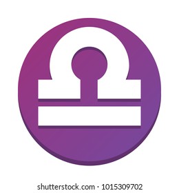 Libra sign illustration. Vector. White icon with flat shadow on purpureus circle at white background. Isolated.