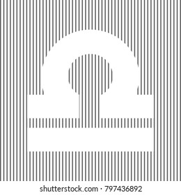 Libra sign illustration. Vector. White icon on grayish striped background. Optical illusion.