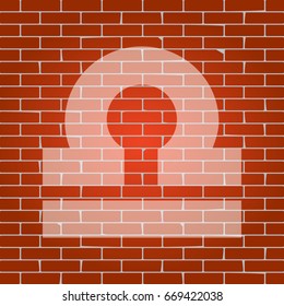 Libra sign illustration. Vector. Whitish icon on brick wall as background.