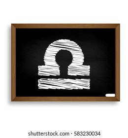 Libra sign illustration. White chalk icon on black school board 