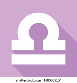 Libra sign illustration. White Icon with long shadow at purple background. Illustration.