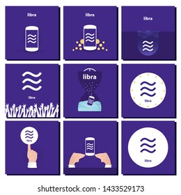 Libra sign for new crypto currency. Vector illustration in flat design.