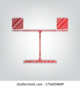 Libra sign. Red gradient scribble Icon with artistic contour gray String on light gray Background. Illustration.