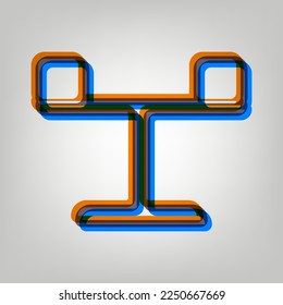 Cartel de Libra. Icono marcado en colores naranja, azul y lavanda antigua en fondo gris. Ilustración.