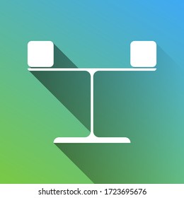 Libra sign. White Icon with gray dropped limitless shadow on green to blue background. Illustration.