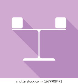 Cartel de Libra. Icono blanco con una larga sombra en fondo morado.  Ilustración.