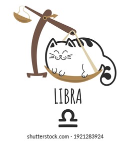 Libra sign of the zodiac, Cat zodiac, Astrological Sign. Cat horoscope. Zodiac of pets. The hand drawing is isolated on a white background