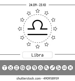 Libra. Signs of zodiac, flat linear icons for horoscope, predictions.