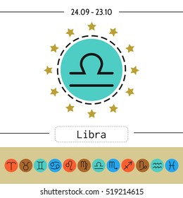 Libra. Signs of zodiac, flat linear icons for horoscope, predictions.