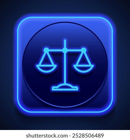 Libra simple icon vector. Flat design. Blue neon style on button. With shadow.ai