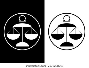 Libra and symbol icon. Vector illustration. Simple black and white design. Icon set.
