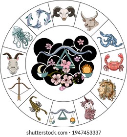 Vector de libra de diseño Astrology.circulo horoscopio con signos de vector de conjunto zodiaco.signos como un ario, taurus, gemini, cáncer, leo, virgo, libra, escorpio, sagittarius, capricornio, aquarius, pisces.