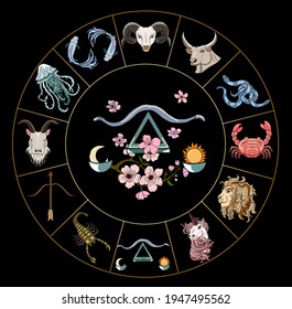 Vector de libra de diseño Astrology.circulo horoscopio con signos de vector de conjunto zodiaco.signos como un ario, taurus, gemini, cáncer, leo, virgo, libra, escorpio, sagittarius, capricornio, aquarius, pisces.