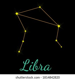 Libra vector constellation with stars and name. One of twelve  elements of western horoscope. Graphic elements for print designs - calendar, poster, sky map, sticker 