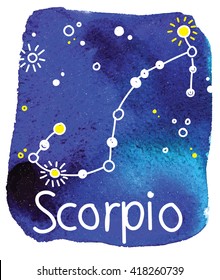 
Libra. Vector drawing on watercolor background staining. Constellation , signs of the zodiac .