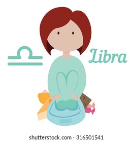 libra vector illustrations with girl horoscope sign