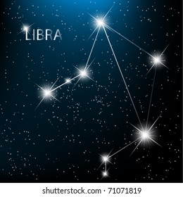 Libra vector Zodiac sign bright stars in cosmos.