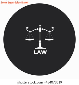 Libra web icon. Gray circle button with white illustration.