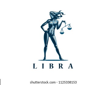 Libra. A Woman Is Holding A Scales. Vector Illustration.