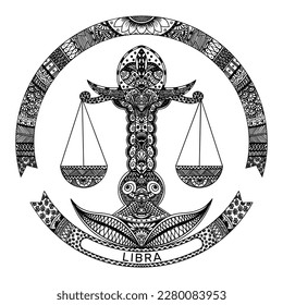 libra zentangle art ,Mandala art vector ,illustration , line art 02