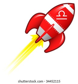 Libra zodiac astrology sign on on red retro rocket ship illustration