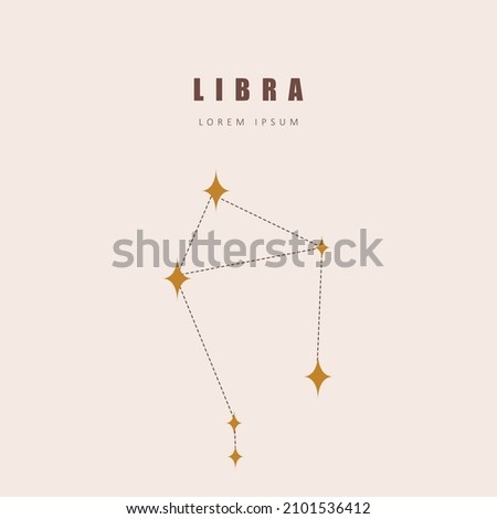 Libra zodiac constellation. Horoscope vector illustration in boho style. Mystery and esoteric. Spiritual tarot poster. Magic occult and astrology card.