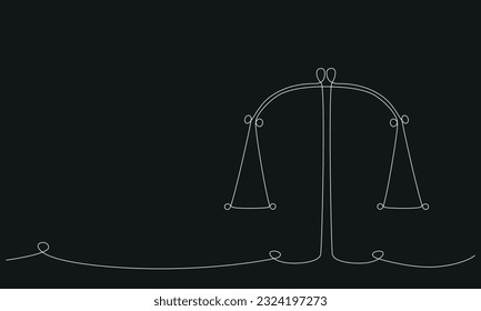 La constelación de Libra zodiac un solo dibujo a mano continúa la línea. Ilustración de material vectorial aislada en el fondo negro de la pizarra. Línea de trazo editable. EPS10