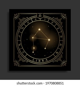 Libra zodiac constellation symbol with modern, esoteric and boho styles. Fit for paranormal, tarot readers and astrologers