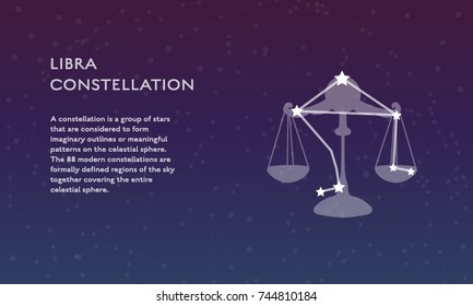 Libra zodiac constellation vector sign with silhouette. Modern poster design with place for text 