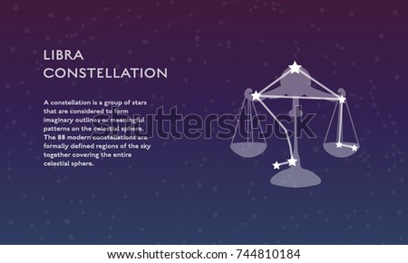 Libra zodiac constellation vector sign with silhouette. Modern poster design with place for text 