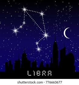 Libra zodiac constellations sign on beautiful starry sky with galaxy and space behind. Balance horoscope symbol constellation on deep cosmos background. vector