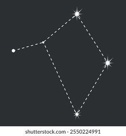 Ícone do zodíaco de Libra com linha e ponto. Ilustração vetorial plana detalhada das constelações do horóscopo do zodíaco no topo de um fundo escuro da estrela. Desenhado à mão	