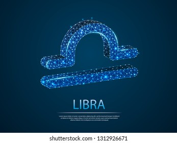 Libra Zodiac low poly abstract illustration consisting of points, lines, and shapes in the form of planets, stars and the universe. Vector digit wireframe concept. business concept