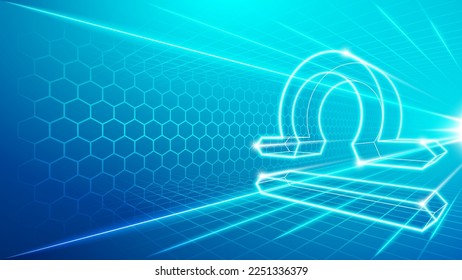 Libra Zodiac Polygonal Symbol Perspective Digital Visualization Abstract Sci-Fi Horoscope Astrology with Futuristic Cyberspace Hologram Technology Metaverse Background Vector Illustration.